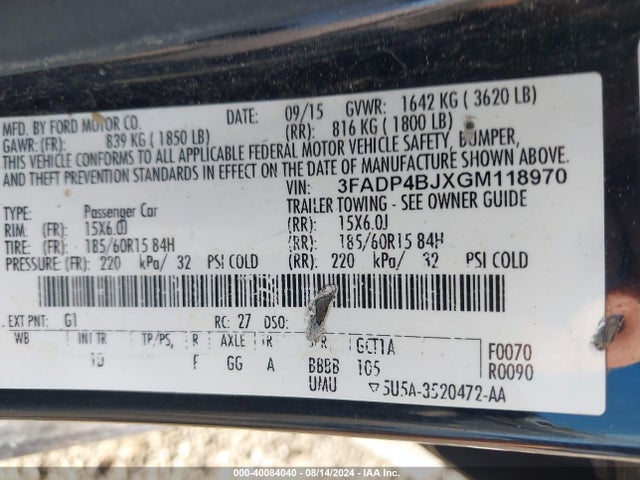 Ford FIESTA SE 2016 3FADP4BJXGM118970 Image 9