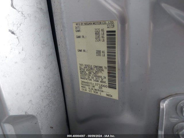 Nissan Maxima Sv Xtronic Cvt 2020 1N4AA6CV3LC371660 Image 9