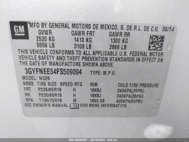 3GYFNEE34FS509094 Cadillac Srx Luxury Collection