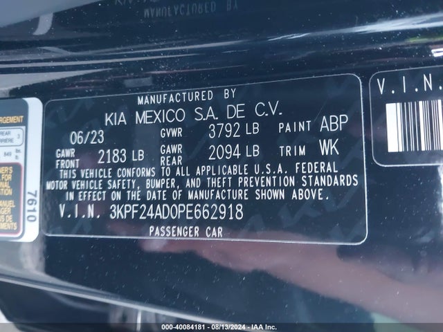 3KPF24AD0PE662918 KIA Forte Lxs