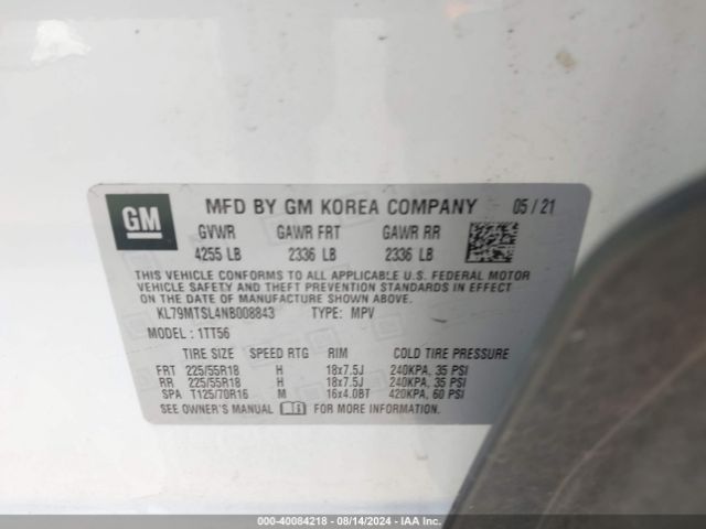 KL79MTSL4NB008843 Chevrolet Trailblazer Fwd Rs