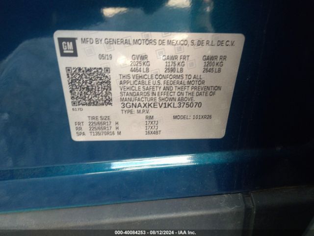 3GNAXKEV1KL375070 Chevrolet EQUINOX LT