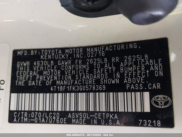 Toyota CAMRY XSE 2016 4T1BF1FK3GU578369 Image 9