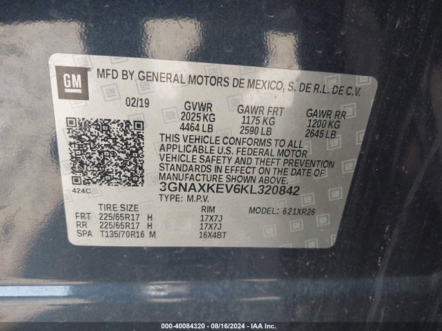 Chevrolet EQUINOX LT 2019 3GNAXKEV6KL320842 Image 9