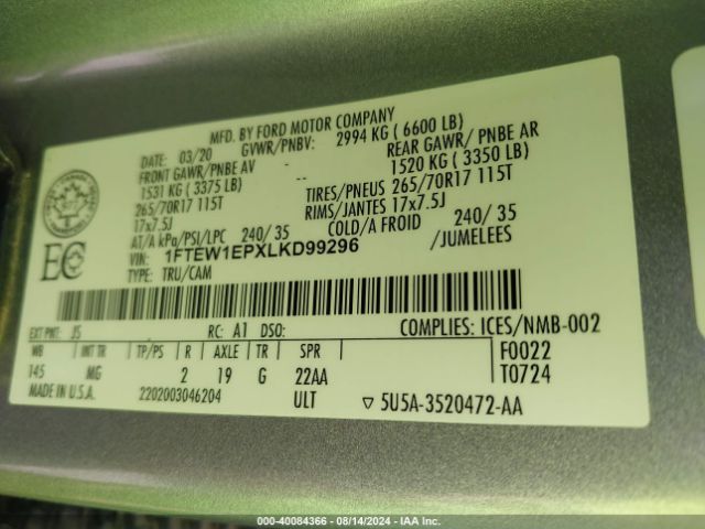 1FTEW1EPXLKD99296 Ford F-150 Xlt