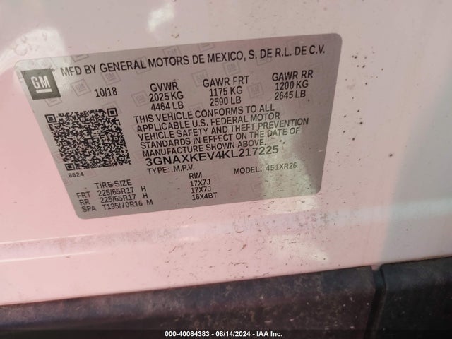 Chevrolet EQUINOX LT 2019 3GNAXKEV4KL217225 Image 9