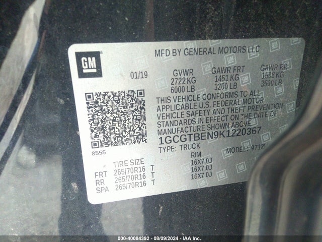 1GCGTBEN9K1220367 Chevrolet Colorado Wt