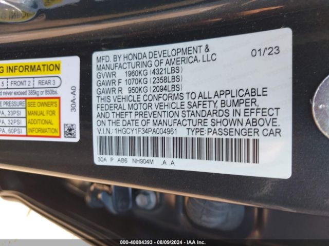 1HGCY1F34PA004961 Honda ACCORD EX
