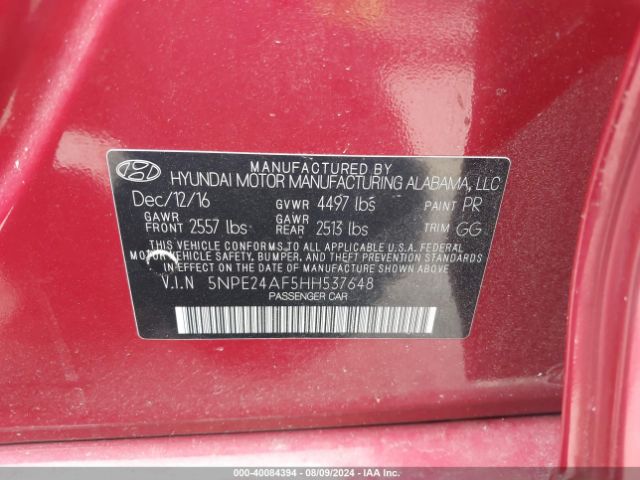 5NPE24AF5HH537648 Hyundai Sonata