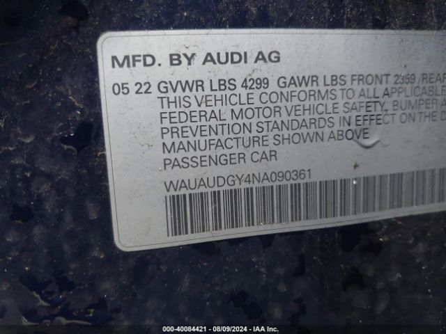WAUAUDGY4NA090361 Audi A3 Premium 40 Tfsi Front-wheel Drive S Tronic
