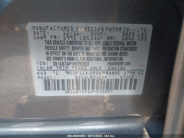 3N1AB7AP1HY250807 Nissan SENTRA S
