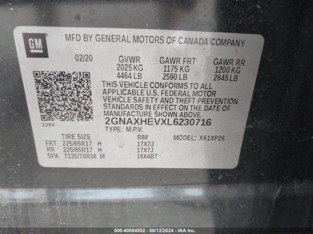 2GNAXHEVXL6230716 Chevrolet Equinox Fwd Ls