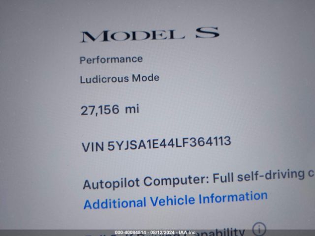 5YJSA1E44LF364113 Tesla Model S Performance Dual Motor All-wheel Drive