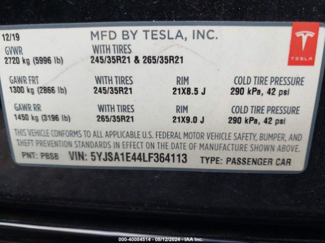 5YJSA1E44LF364113 Tesla Model S Performance Dual Motor All-wheel Drive