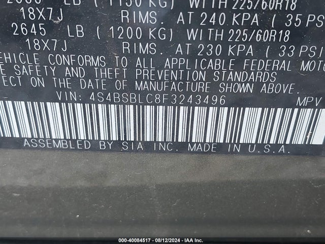 Subaru Outback 2.5i Limited 2015 4S4BSBLC8F3243496 Image 9