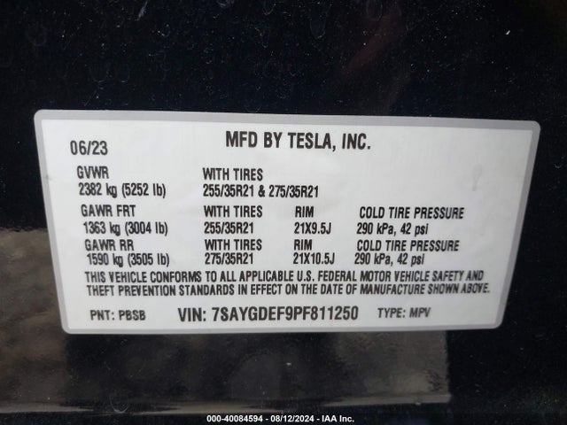 7SAYGDEF9PF811250 Tesla Model Y Awd/performance Dual Motor All-wheel Drive