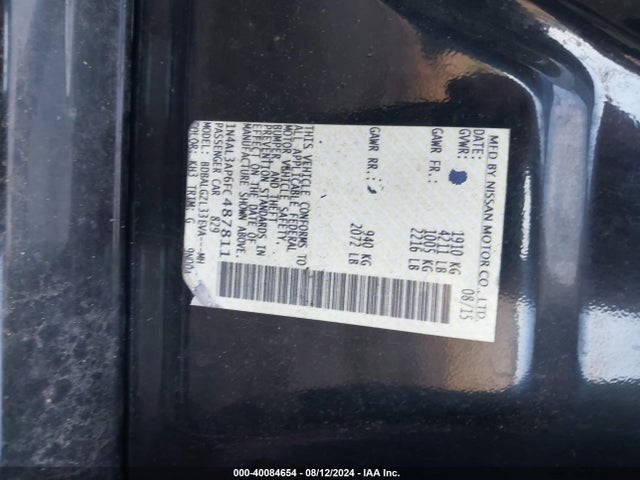 Nissan Altima 2.5 S 2015 1N4AL3AP6FC487811 Image 9