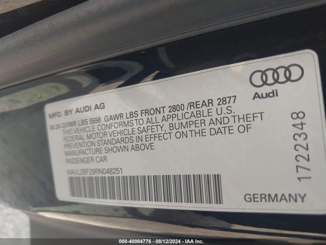 WAUL2BF29RN048251 Audi A6 Premium Plus 55 Tfsi Quattro S Tronic