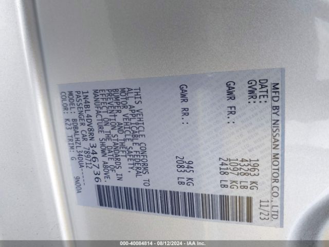 1N4BL4DV8RN346736 Nissan Altima Sv Fwd