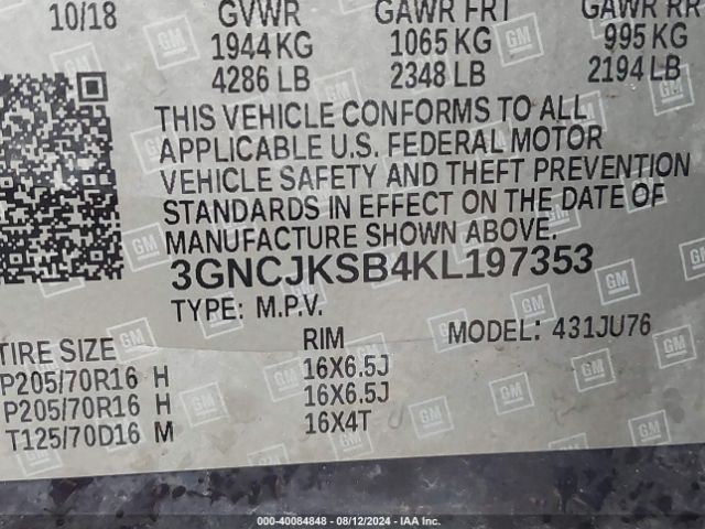 3GNCJKSB4KL197353 Chevrolet TRAX LS