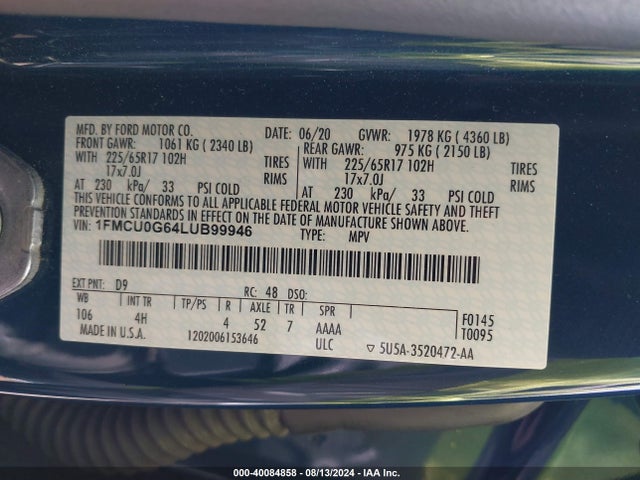 Ford ESCAPE SE 2020 1FMCU0G64LUB99946 Image 9