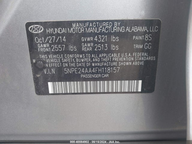 Hyundai SONATA ECO 2015 5NPE24AA4FH118157 Image 9
