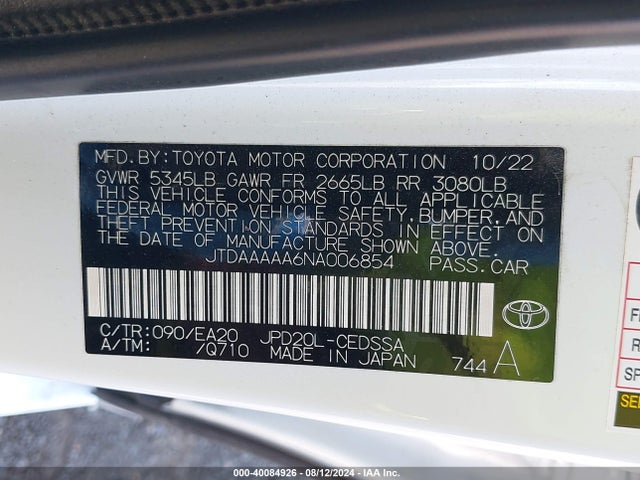 Toyota Mirai Xle 2022 JTDAAAAA6NA006854 Image 9