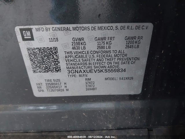Chevrolet EQUINOX LT 2019 3GNAXUEV5KS559834 Image 9