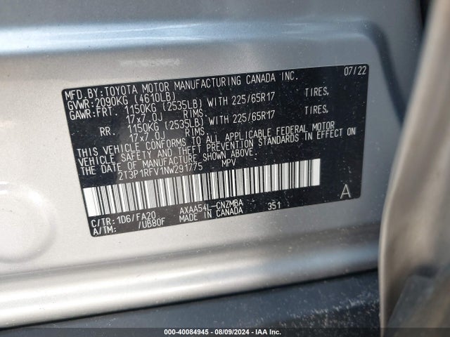 Toyota Rav4 Xle 2022 2T3P1RFV1NW291775 Image 9