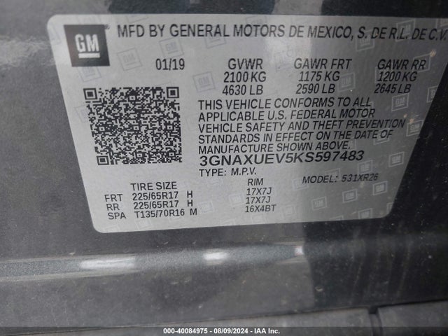 Chevrolet EQUINOX LT 2019 3GNAXUEV5KS597483 Image 9