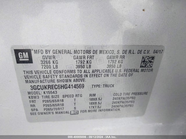 Chevrolet Silverado 1500 2lt 2017 3GCUKREC6HG414569 Image 9