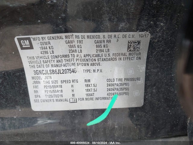 Chevrolet Trax Lt 2018 3GNCJLSB6JL207546 Image 9