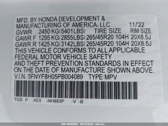 Honda Passport Awd Elite 2023 5FNYF8H05PB004089 Image 9