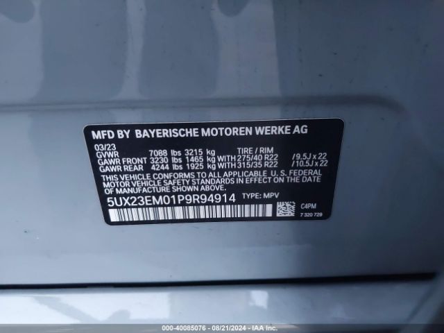 5UX23EM01P9R94914 BMW X7 Xdrive40i