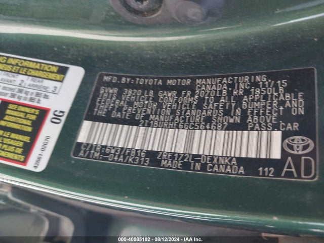 Toyota COROLLA LE 2016 2T1BURHE6GC564687 Image 9