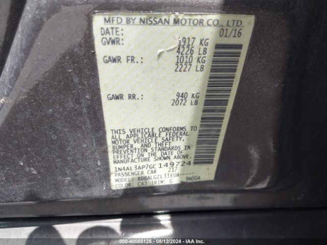 1N4AL3AP7GC149724 Nissan Altima 2.5/2.5 S/2.5 Sl/2.5 Sr/2.5 Sv