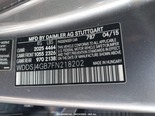 WDDSJ4GB7FN218202 Mercedes-Benz CLA 250 4MATIC