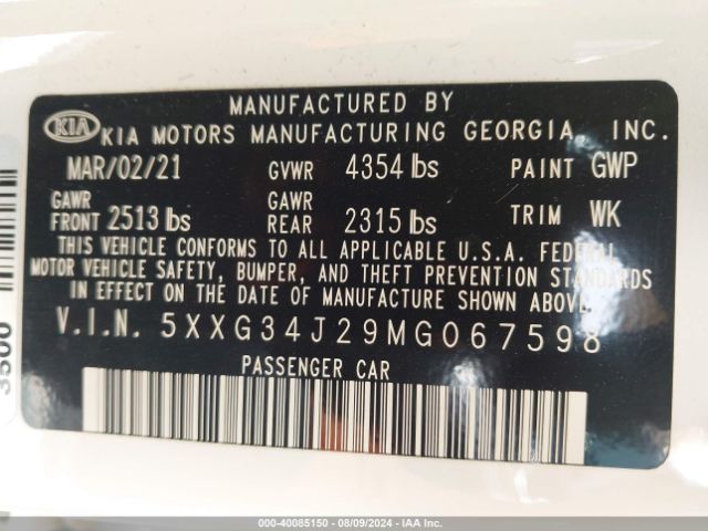 5XXG34J29MG067598 KIA K5 EX