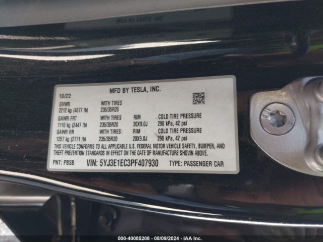 5YJ3E1EC3PF407930 Tesla Model 3 Performance Dual Motor All-wheel Drive