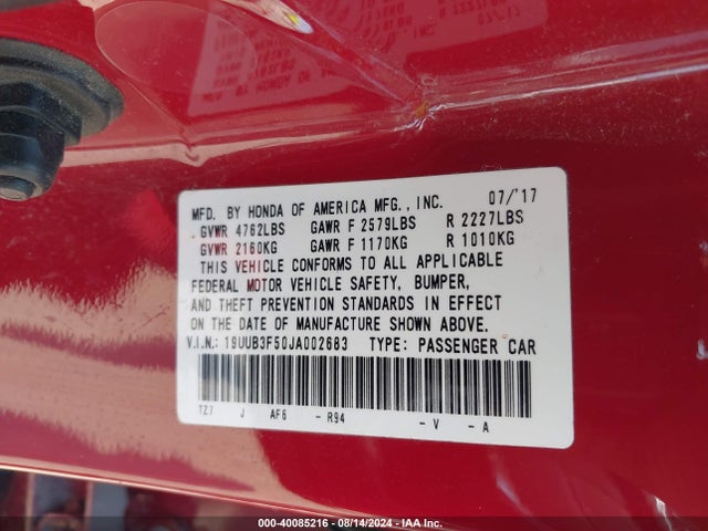 19UUB3F50JA002683 Acura Tlx Tech Pkg