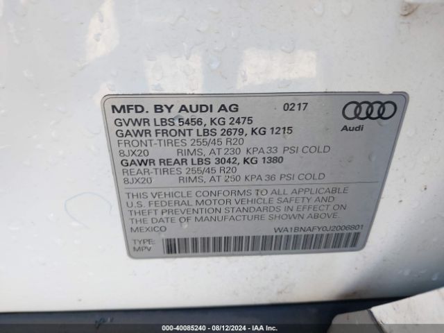 WA1BNAFY0J2006801 Audi Q5 2.0t Premium