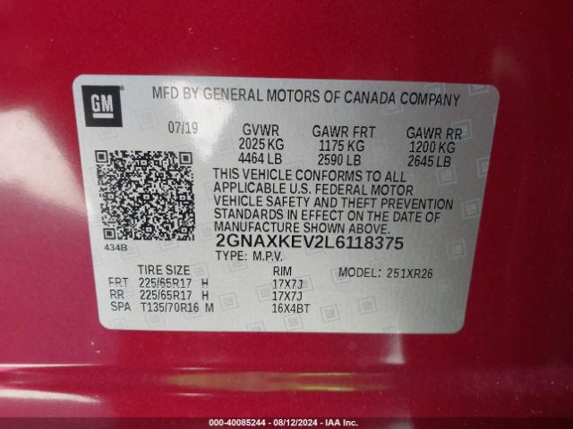 2GNAXKEV2L6118375 Chevrolet Equinox Fwd Lt 1.5l Turbo