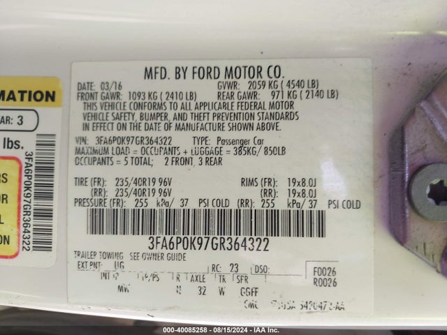 Ford Fusion Titanium 2016 3FA6P0K97GR364322 Image 9
