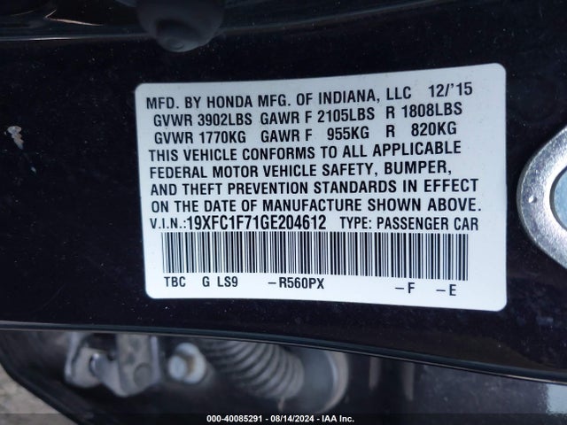 Honda Civic Ex-l 2016 19XFC1F71GE204612 Image 9