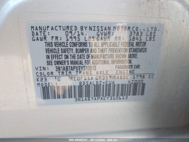 Nissan SENTRA SV 2014 3N1AB7APXEY310613 Image 9