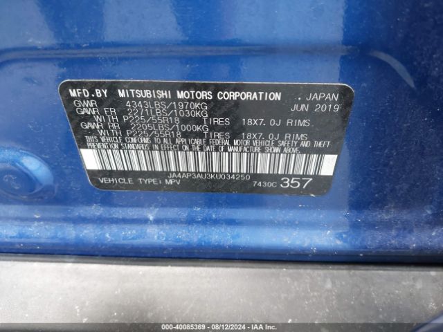 JA4AP3AU3KU034250 Mitsubishi Outlander Sport 2.0 Es