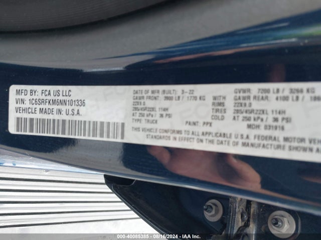 1C6SRFKM6NN101336 RAM 1500 Limited Longhorn  4x4 5'7 Box