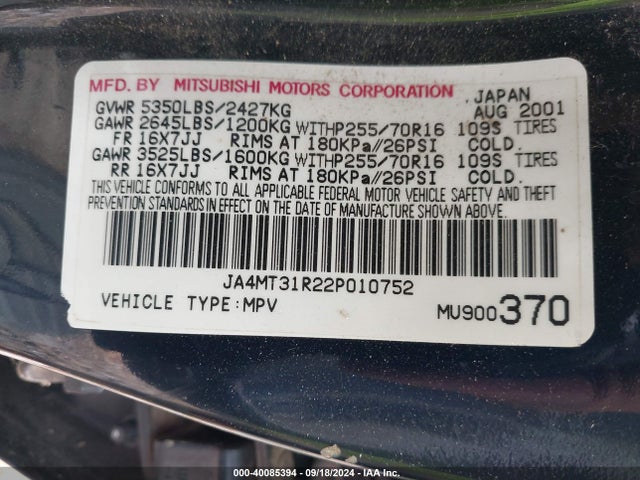 2002 MITSUBISHI MONTERO SPORT JA4MT31R22P010752 Photo 8