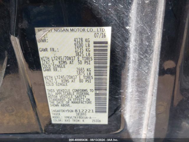 1N6AF0KY9GN812221 Nissan Nv Cargo Nv2500 Hd Sv V8