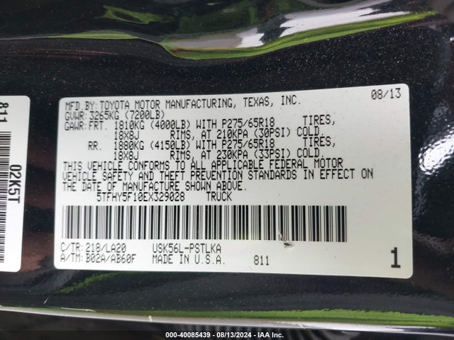 5TFHY5F10EX329028 Toyota Tundra Limited 5.7l V8